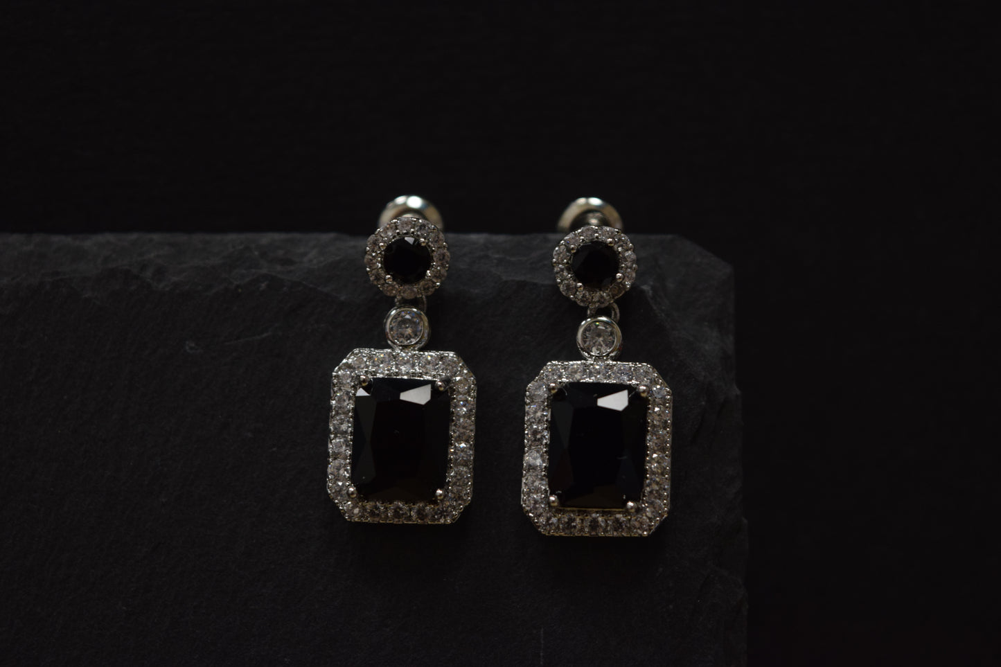 Black Onyx and White Zirconia Earrings